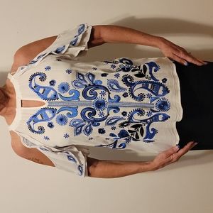 INC cold shoulder embroidery top Size L